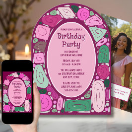 Invitación de cumpleaños Funky Retro a mediados de