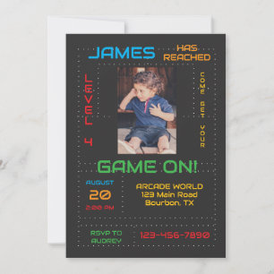 Invitación de cumpleaños Gamer Next Level con foto