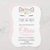 Invitación de cumpleaños gatita con cara de gatito