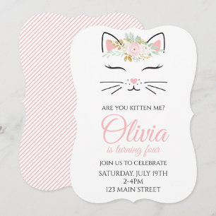 Invitación de cumpleaños gatita con cara de gatito