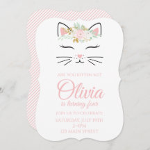 Invitación de cumpleaños gatita con cara de gatito