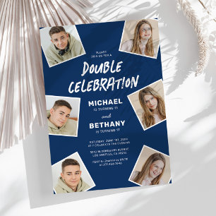 Invitación de cumpleaños gemela con collage de fot