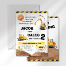 Invitación de cumpleaños gemelo de construcción pa