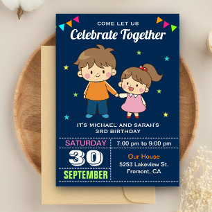 Invitación de cumpleaños gemelo para hermanos lind
