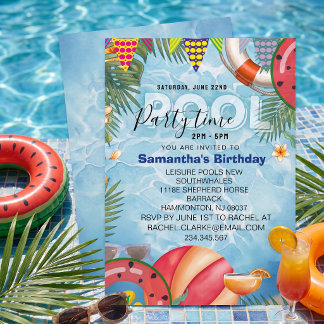 Invitación de cumpleaños genial de piscina