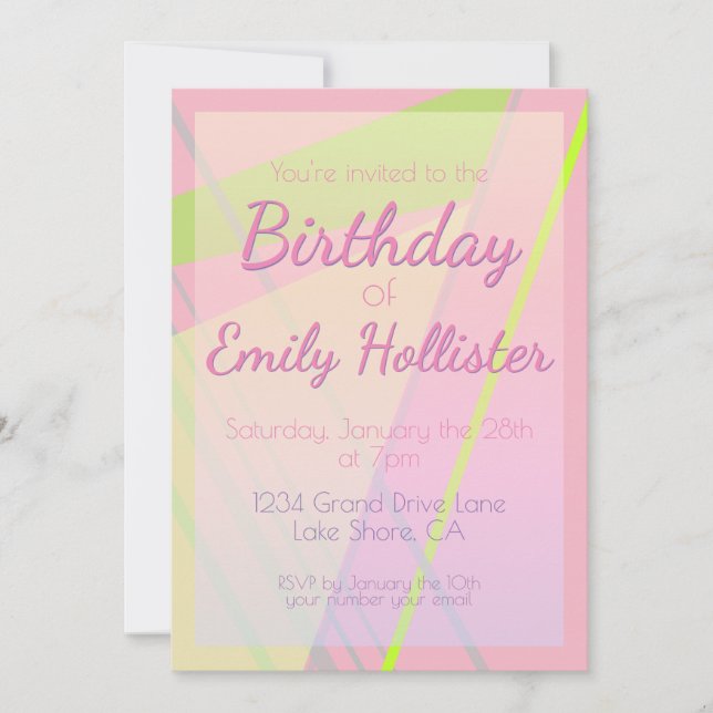 Invitación de cumpleaños geométrica rosa y verde l (Anverso)
