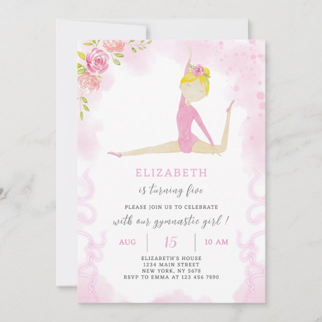 Invitación de cumpleaños gimnástica (Anverso)