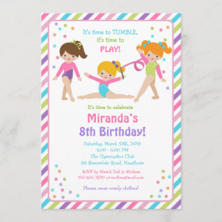 Invitación de cumpleaños gimnástica, invitación gi
