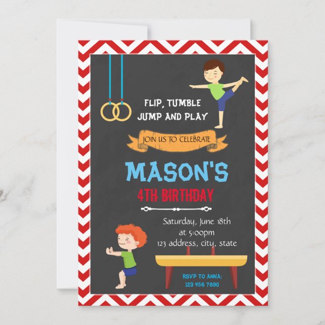 Invitación de cumpleaños gimnástico (Anverso)