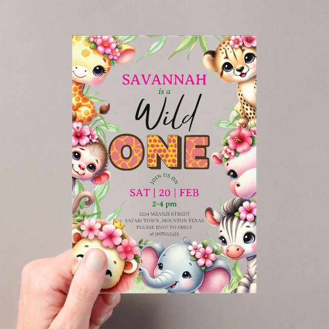 Invitación de cumpleaños Girl Wild One Jungle Safa (Insitu (portátil))