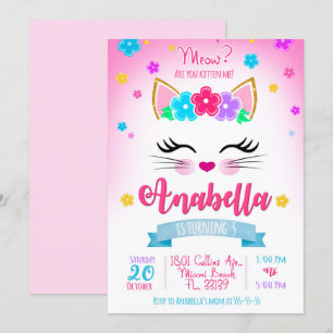 Invitación de cumpleaños gitana, fiesta de gatitos