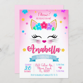 Invitación de cumpleaños gitana, fiesta de gatitos