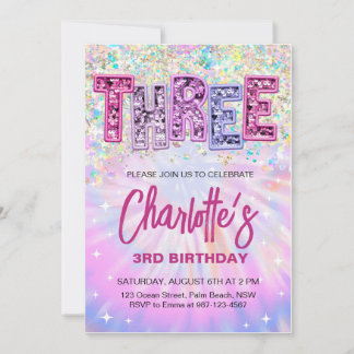Invitación de cumpleaños Glitter 3º Cumpleaños Bri