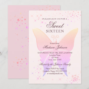 Invitación de cumpleaños Glitter Pink Sweet 16