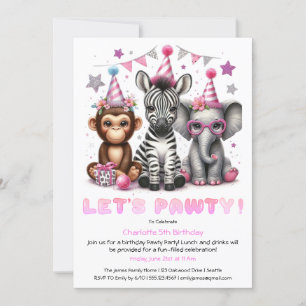 Invitación de cumpleaños Glitter Safari Mono Lindo
