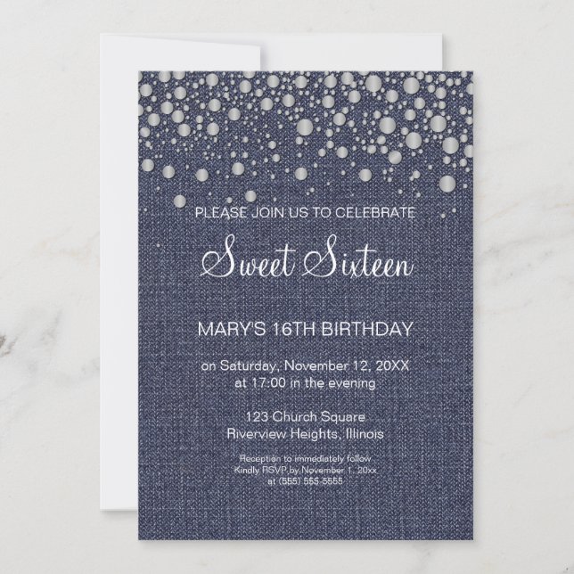 Invitación de cumpleaños Glitter Sweet 16 (Anverso)