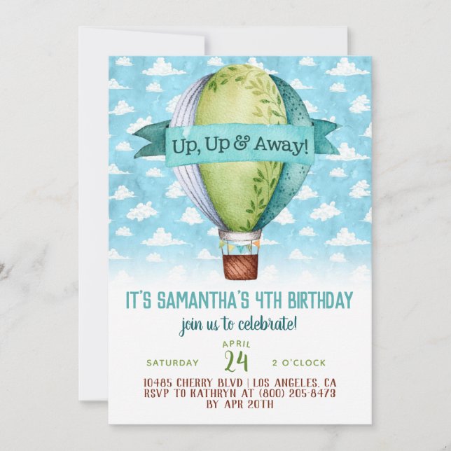 Invitación de cumpleaños globo aerostático (Anverso)