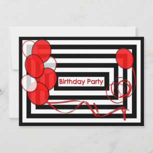 Invitación de cumpleaños - Globos rojos, negros/bl
