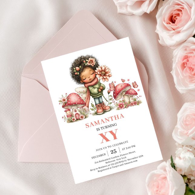 Invitación de cumpleaños Glow Fairy 6to cumpleaños (Glow Fairy 6th Birthday Pink Flowers Invitation)