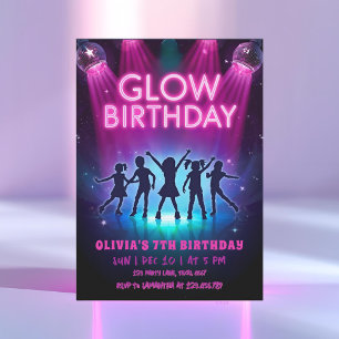 Invitación de cumpleaños Glow Fiesta de baile co