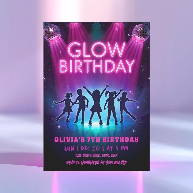 Invitación de cumpleaños Glow | Fiesta de baile co (Subido por el creador)
