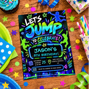 Invitación de cumpleaños Glow Neon Jump