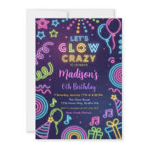 Invitación de cumpleaños Glow Party, tema Neon Glo