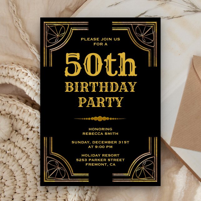 Invitación de cumpleaños Gold Art Deco Great Gatsb (Subido por el creador)