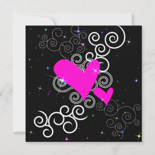 Invitación de cumpleaños gótica Corazones Brillant