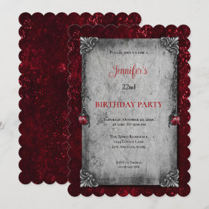 Invitación de cumpleaños gótica de color rojo oscu