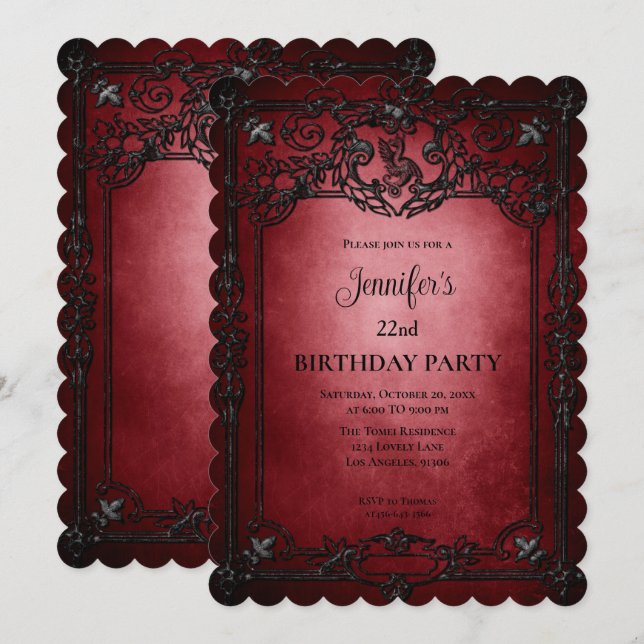 Invitación de cumpleaños gótica oscura (Anverso / Reverso)