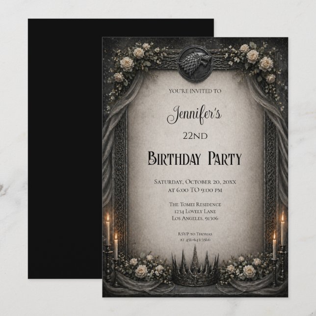 Invitación de cumpleaños gótica vintage (Anverso / Reverso)