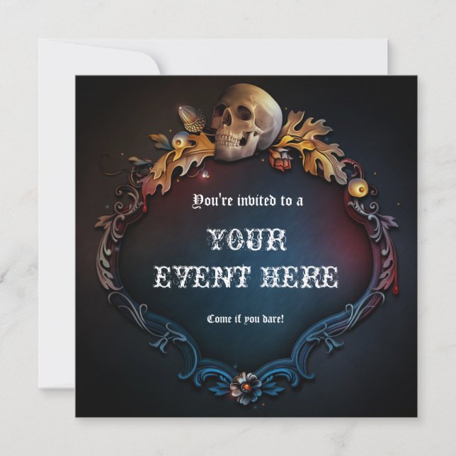 Invitación de cumpleaños gótico de cráneo para fie (Anverso)