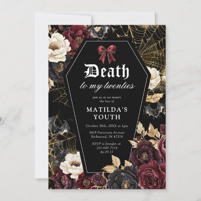 Invitación de cumpleaños gótico número 30 Death to (Anverso)