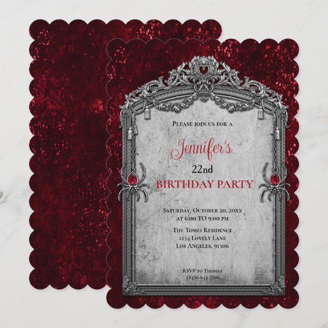 invitación de cumpleaños gótico oscuro (Anverso / Reverso)