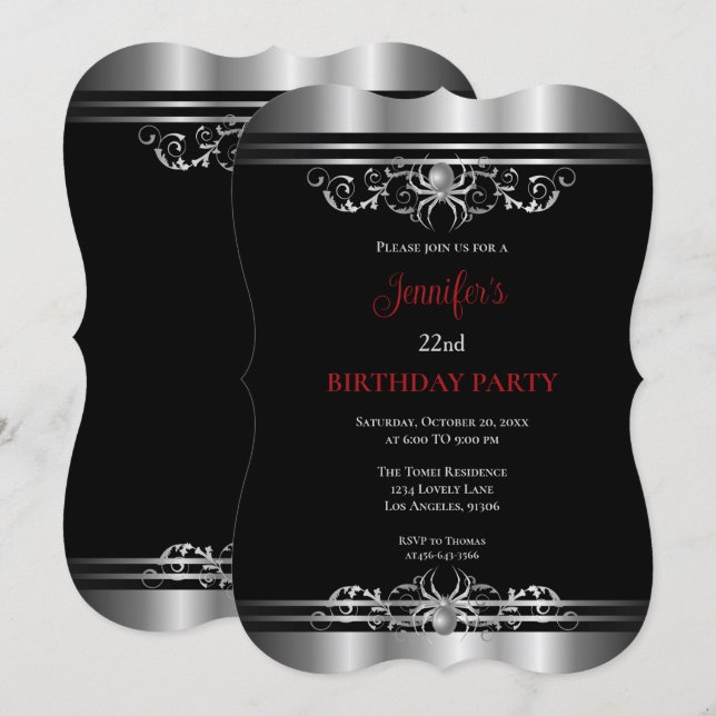 invitación de cumpleaños gótico oscuro (Anverso / Reverso)