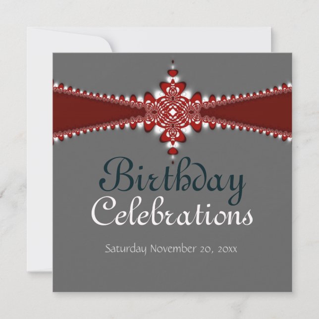 Invitación de Cumpleaños Grand Silver Red Royalty (Anverso)