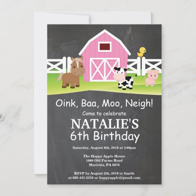 Invitación de cumpleaños granja pizarra Fiesta de  (Anverso)
