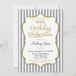 Invitación de cumpleaños Gray Gold Stripes para ad