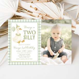 Invitación de cumpleaños Green Gingham Two Silly G