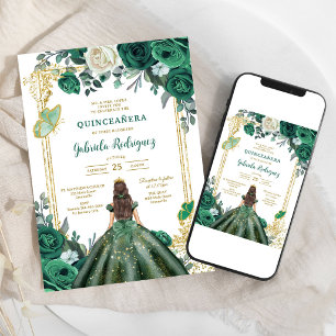 Invitación de cumpleaños Green Mis Quince Quinceañ