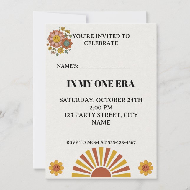 Invitación de cumpleaños Groovy 1st en mi era retr (Anverso)