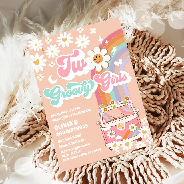 Invitación de cumpleaños Groovy Daisy Rainbow (Subido por el creador)