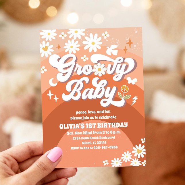 Invitación de cumpleaños Groovy Daisy Rainbow (Subido por el creador)