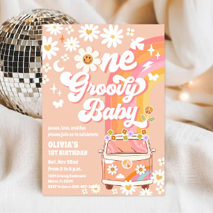 Invitación de cumpleaños Groovy Daisy Rainbow