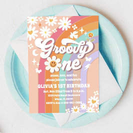 Invitación de cumpleaños Groovy Daisy Rainbow 1er