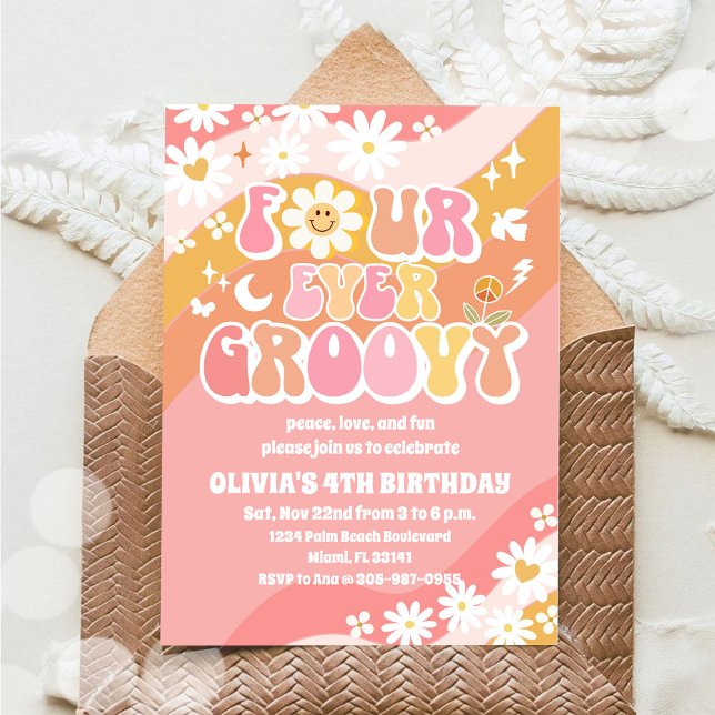 Invitación de cumpleaños Groovy para siempre cuatr (Subido por el creador)