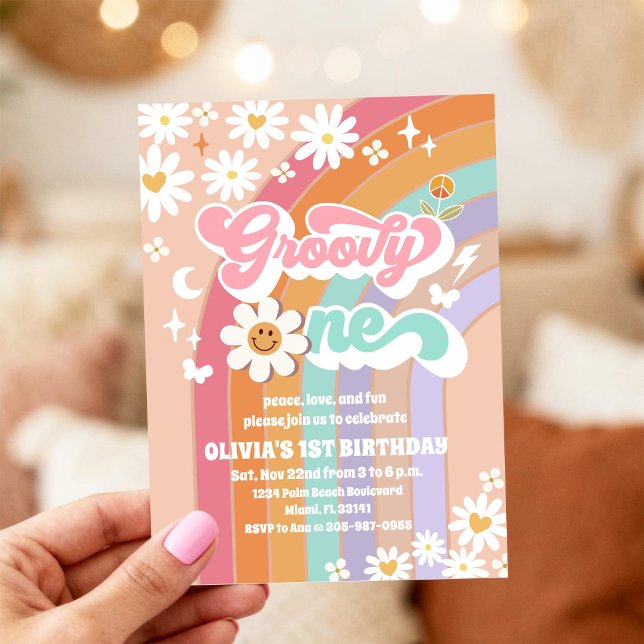 Invitación de cumpleaños Groovy Pastel 1er (Subido por el creador)