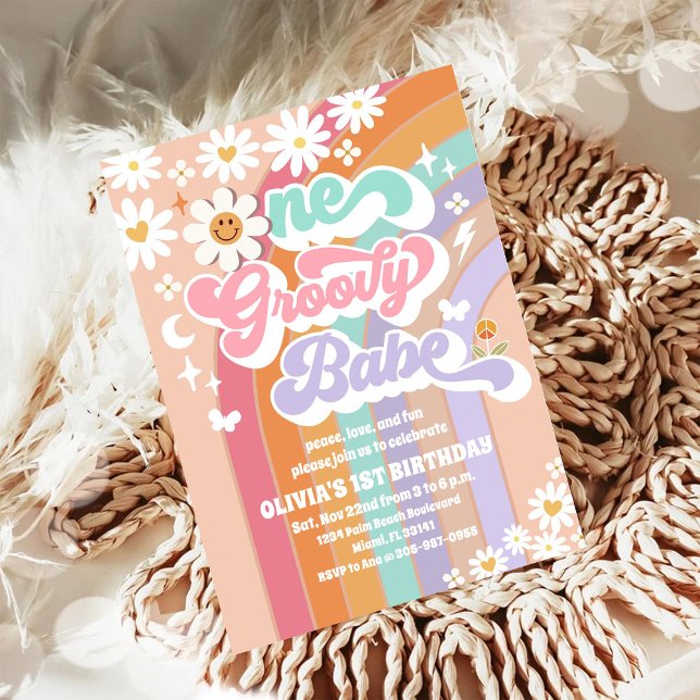 Invitación de cumpleaños Groovy Pastel 1er (Subido por el creador)