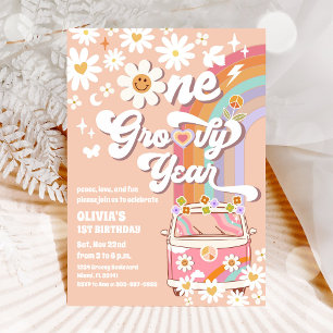 Invitación de cumpleaños Groovy Rainbow 1er cumple